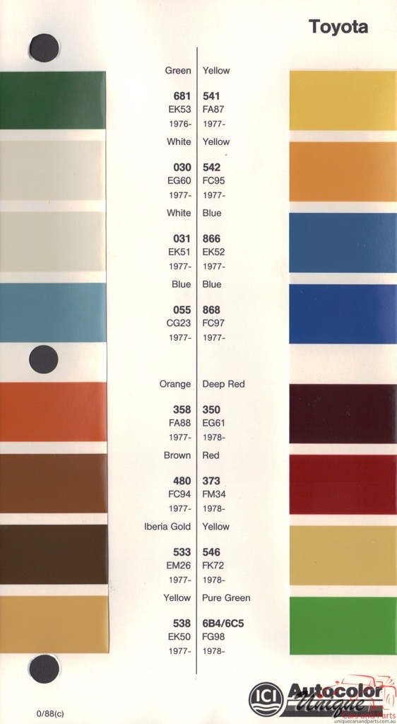 1976 - 1980 Toyota Paint Charts Autocolor